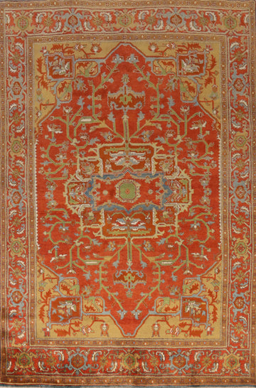 Floral Wool Medallion Heriz Serapi Indian Area Rug 8x12
