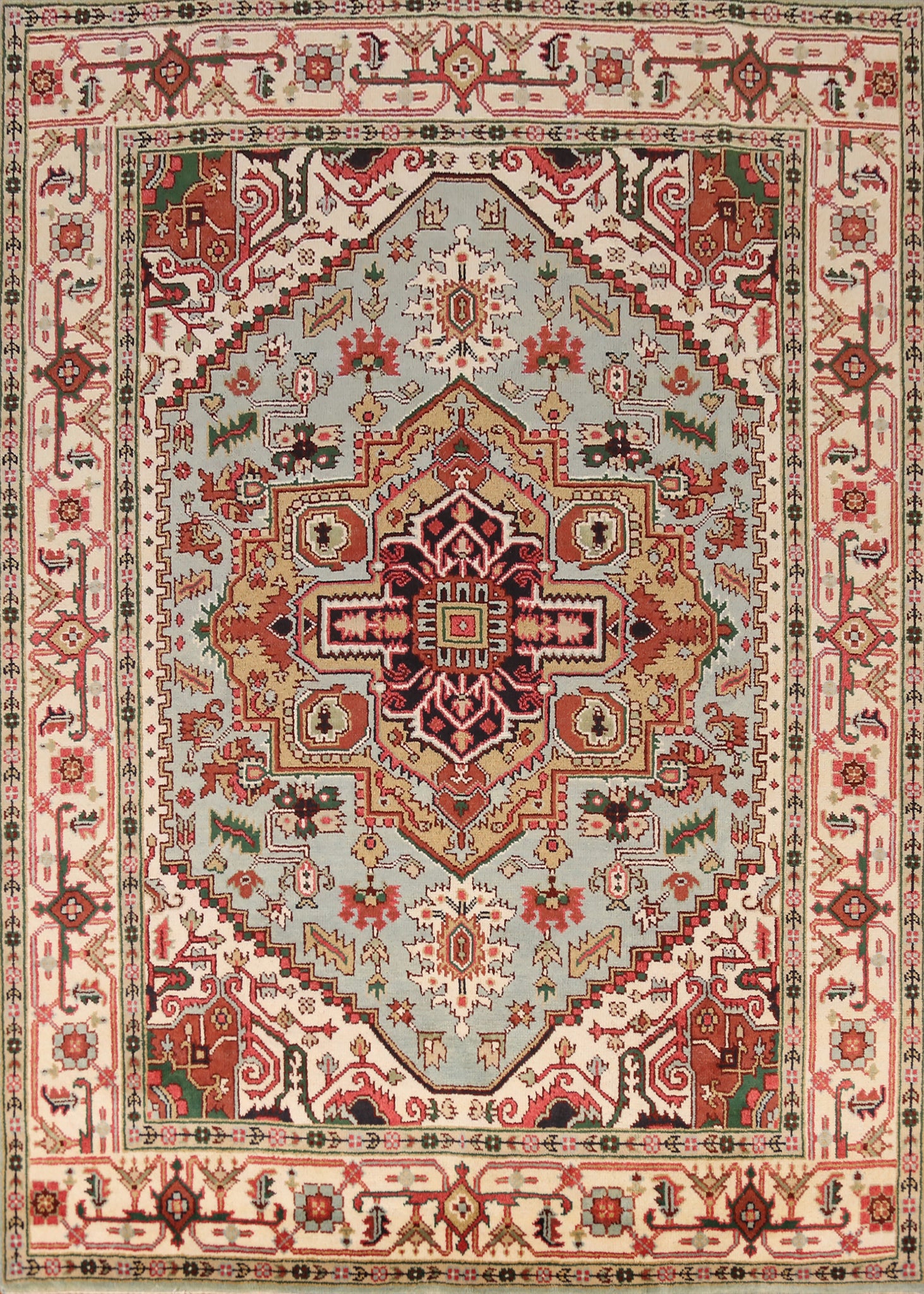 Light Blue Medallion Heriz Serapi Indian Area Rug 8x10