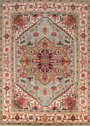 Light Blue Medallion Heriz Serapi Indian Area Rug 8x10