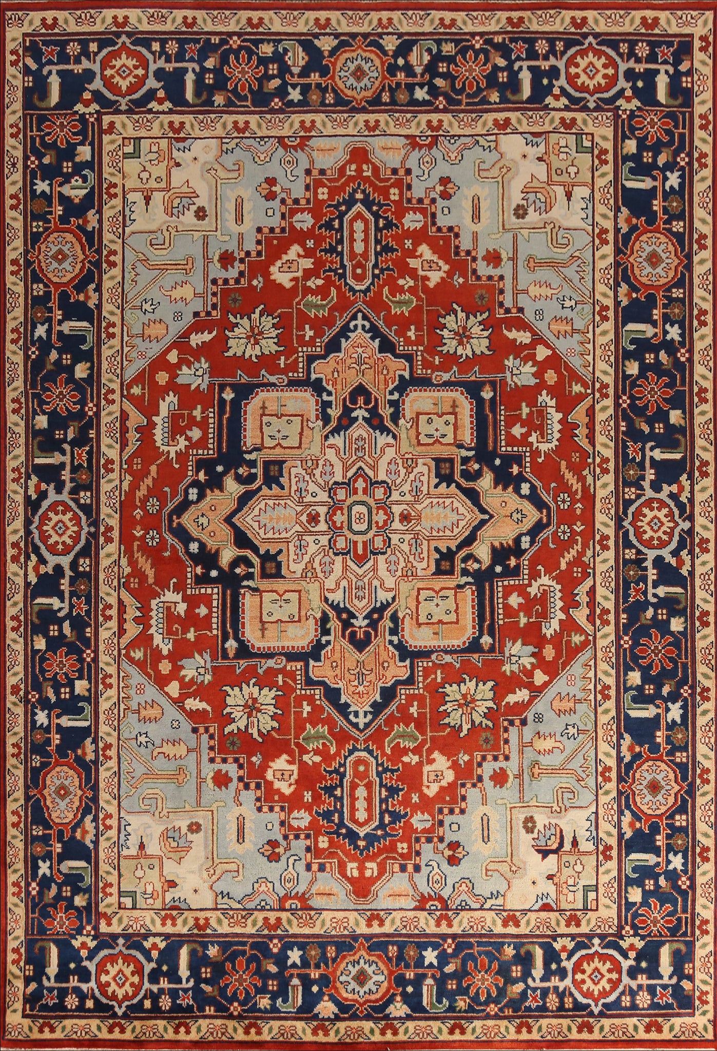 Geometric Heriz Serapi Indian Large Rug 10x14