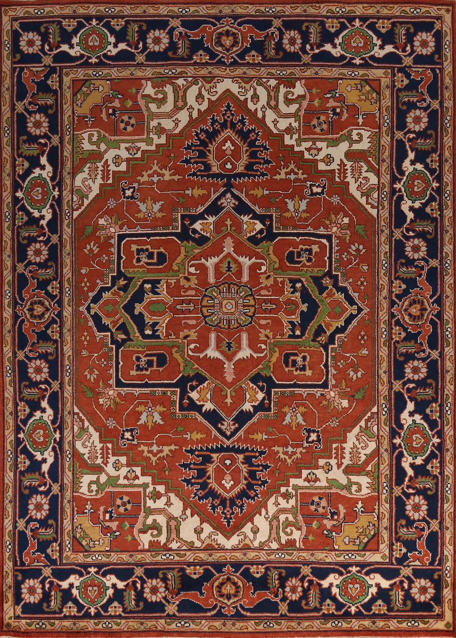 Medallion Wool Heriz Serapi Indian Area Rug 9x12