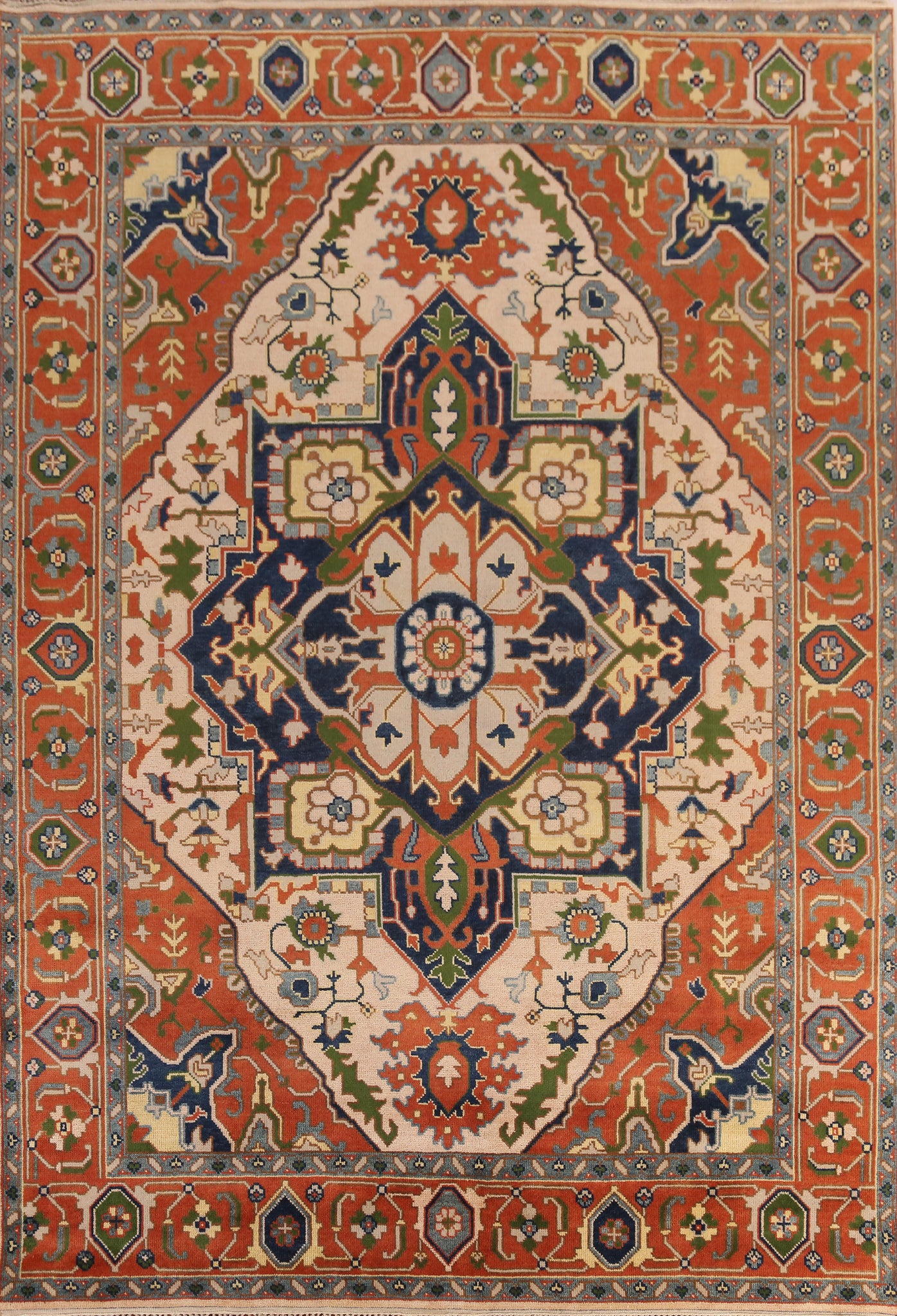 Peach Geometric Wool Heriz Serapi Indian Area Rug 9x12