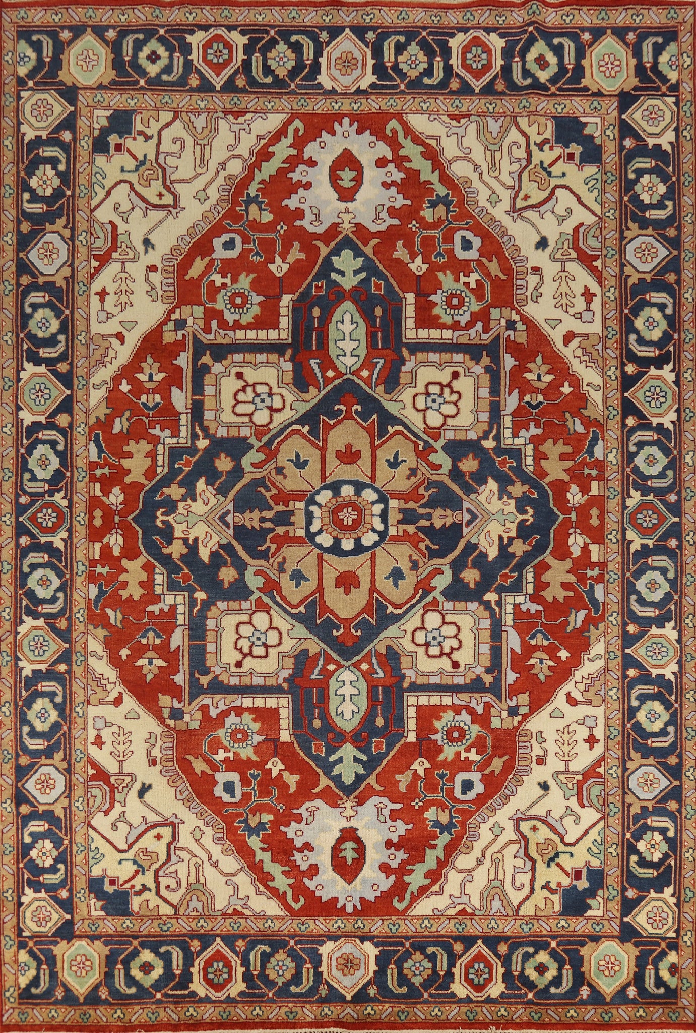 Geometric Wool Heriz Serapi Indian Large Rug 10x14