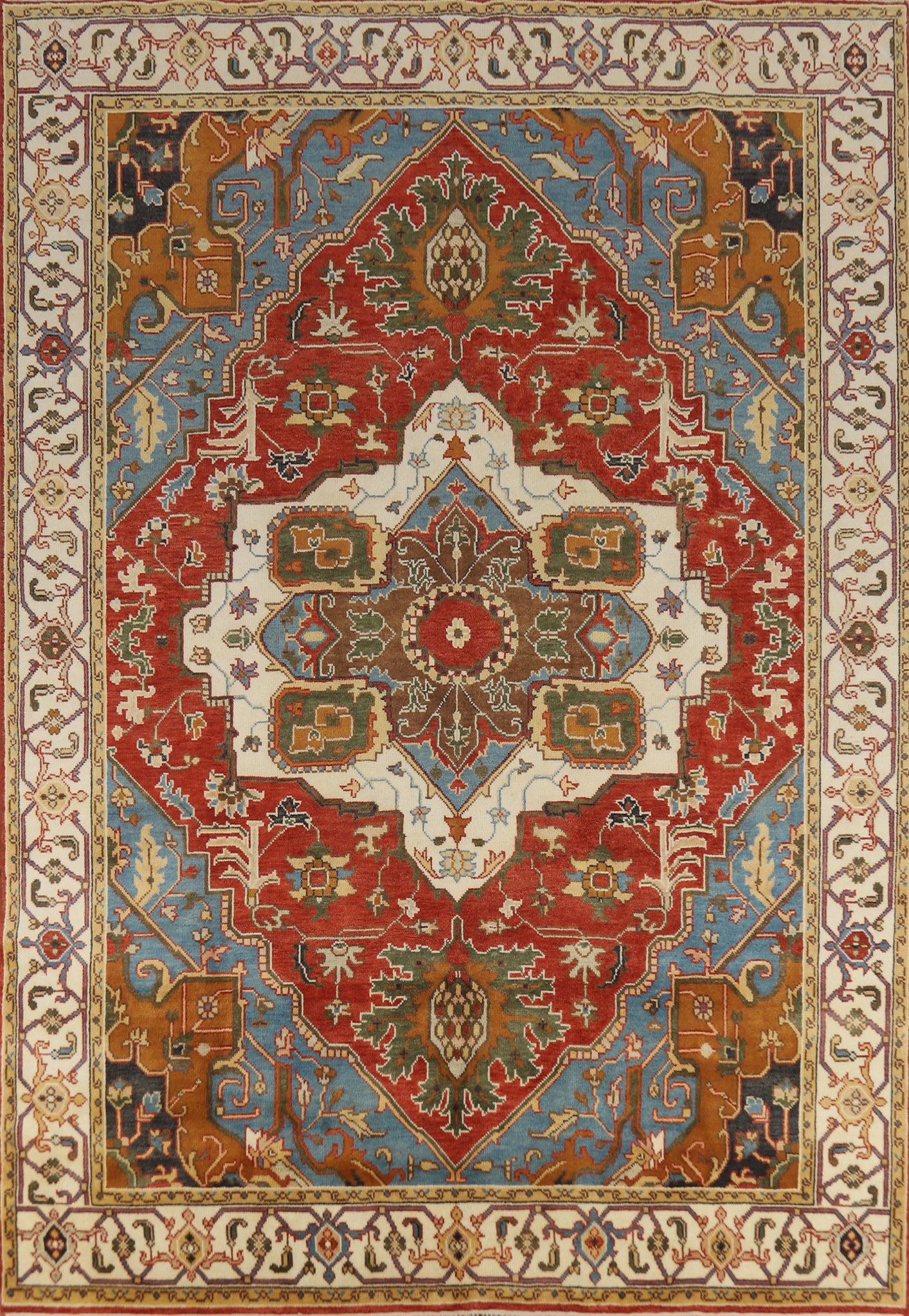 Medallion Wool Heriz Serapi Indian Area Rug 9x11