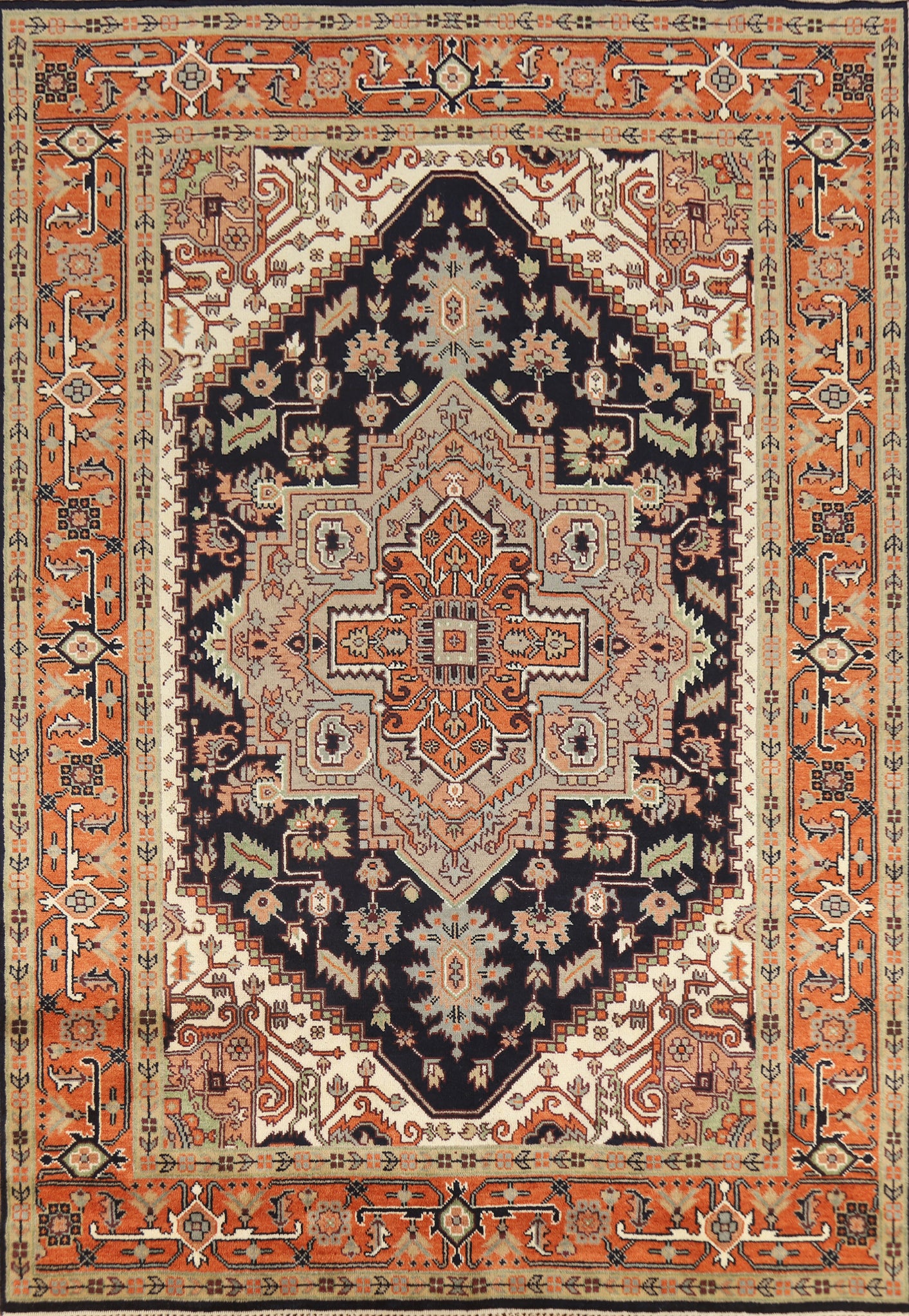 Dark Blue Heriz Serapi Indian Area Rug 9x12