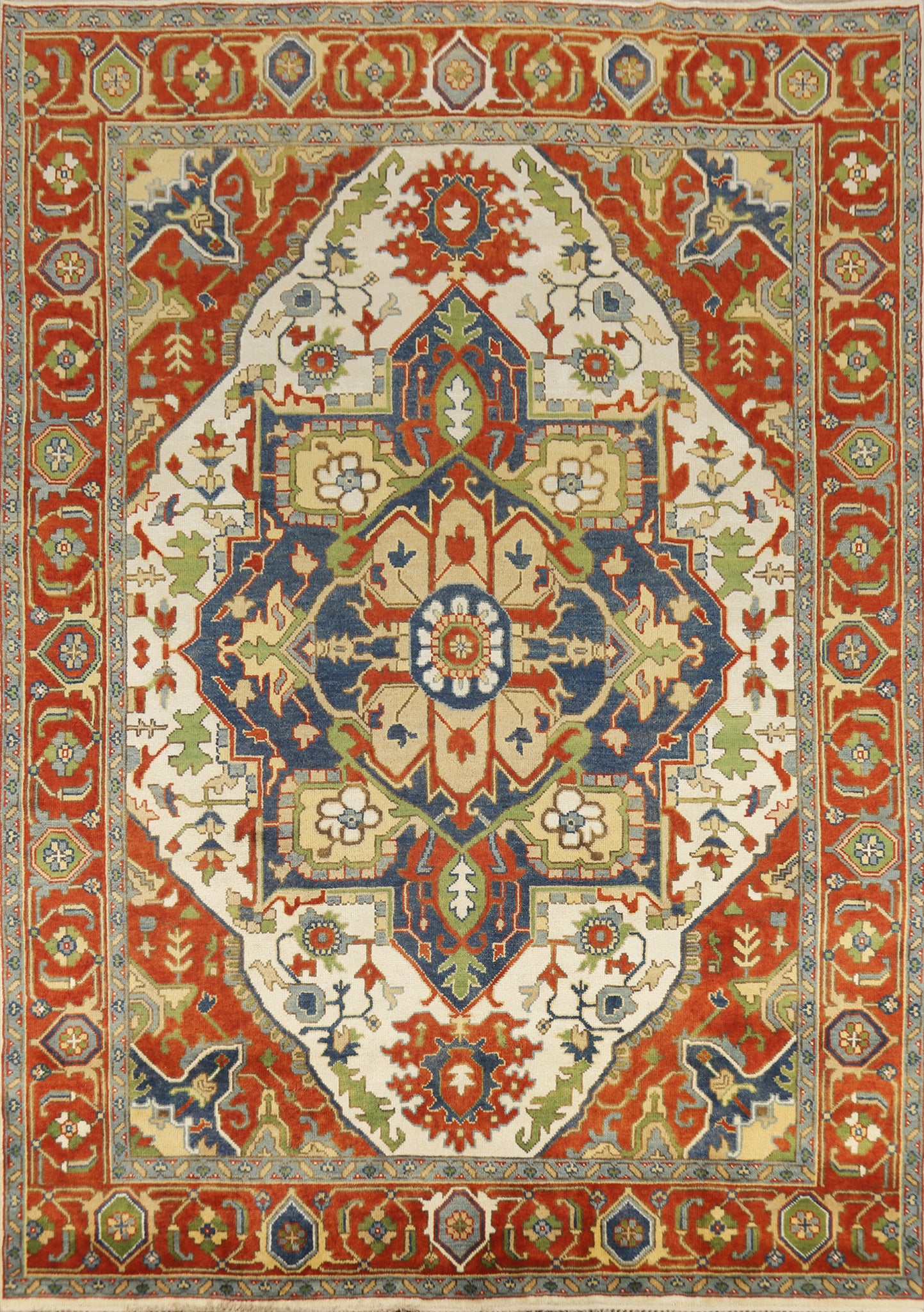 Geometric Wool Medallion Heriz Serapi Indian Area Rug 9x12