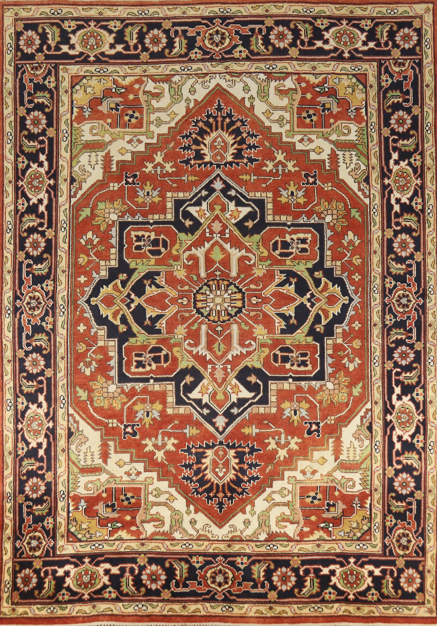 Geometric Medallion Heriz Serapi Indian Area Rug 9x12