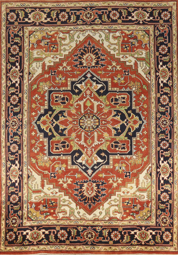 Geometric Medallion Heriz Serapi Indian Area Rug 9x12