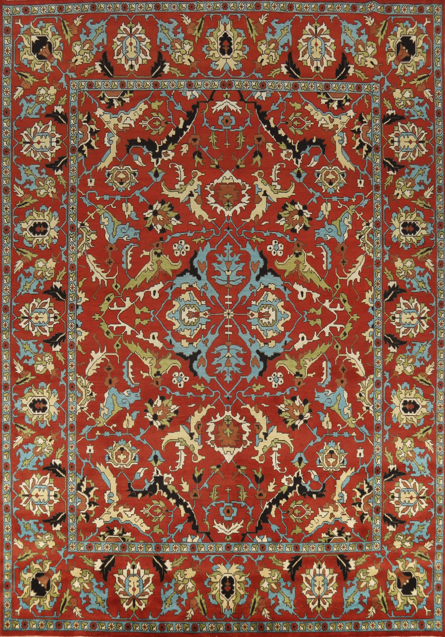 All-Over Orange Floral Heriz Serapi Indian Large Rug 12x15