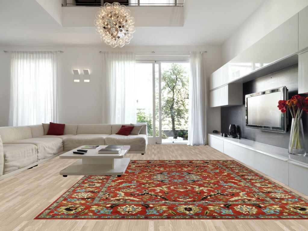 All-Over Orange Floral Heriz Serapi Indian Large Rug 12x15