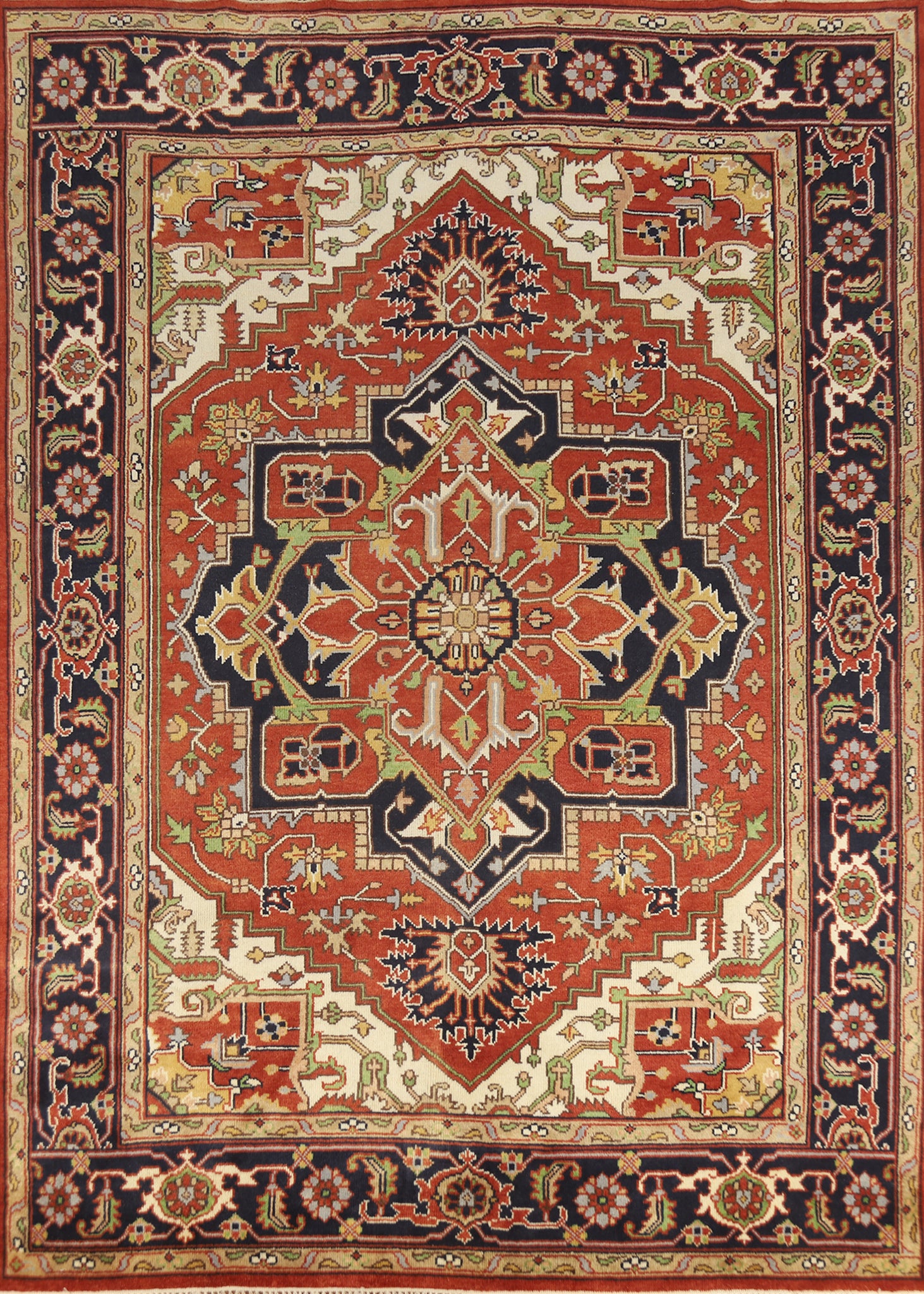 Orange Wool Medallion Heriz Serapi Indian Area Rug 9x12