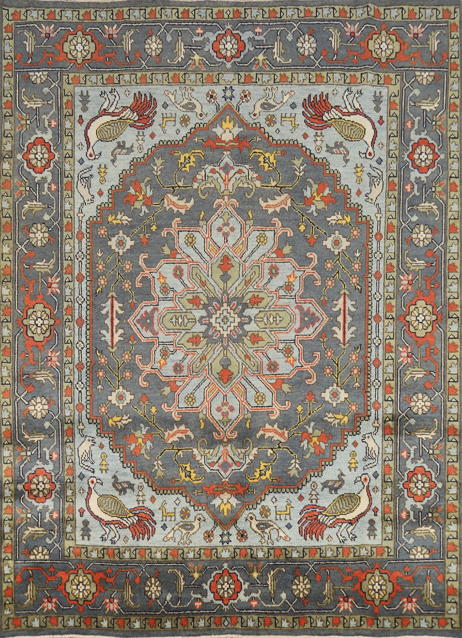 Slate Medallion Wool Heriz Serapi Indian Area Rug 8x10