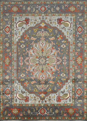 Slate Medallion Wool Heriz Serapi Indian Area Rug 8x10