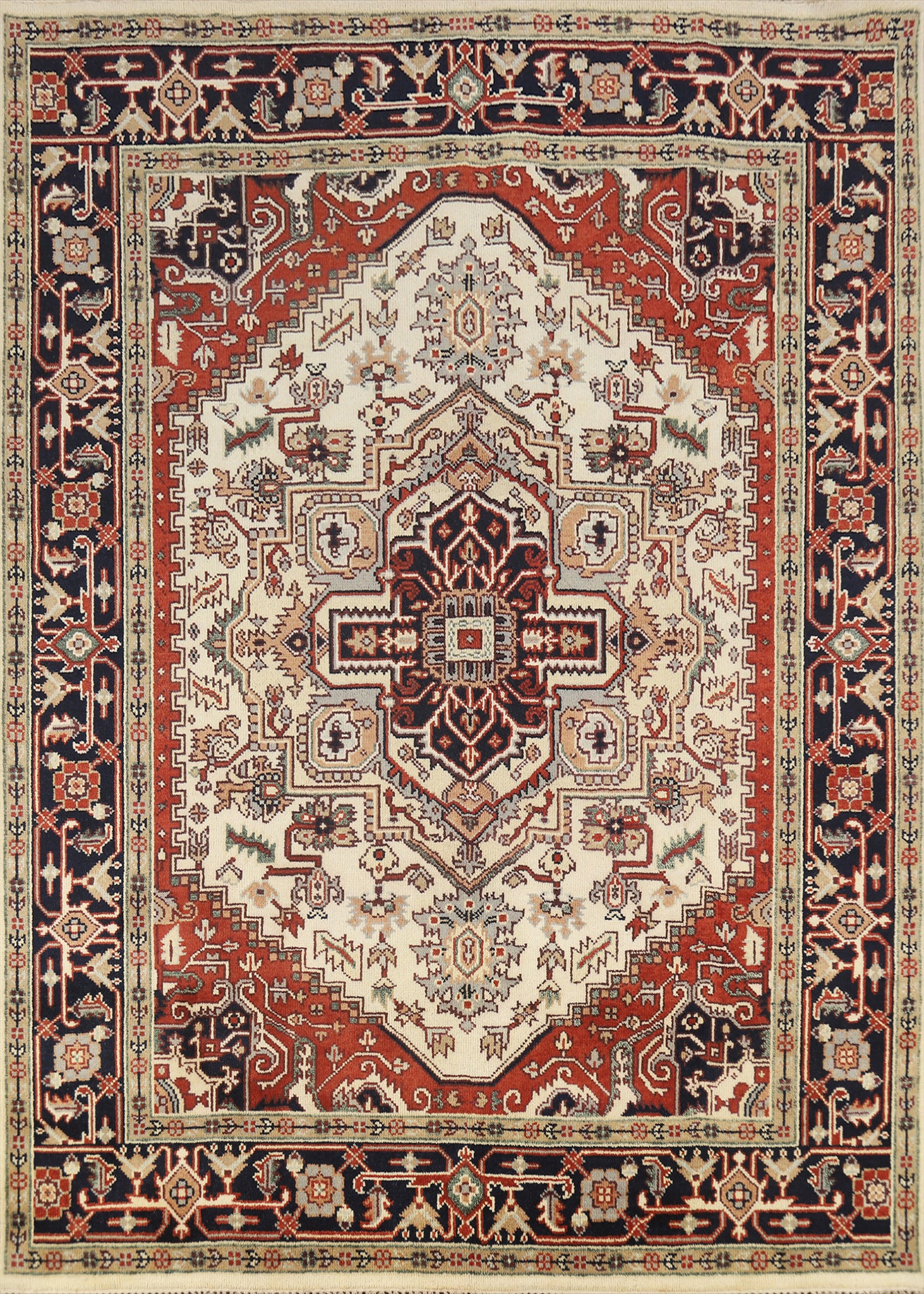 Geometric Ivory Heriz Serapi Indian Area Rug 8x10