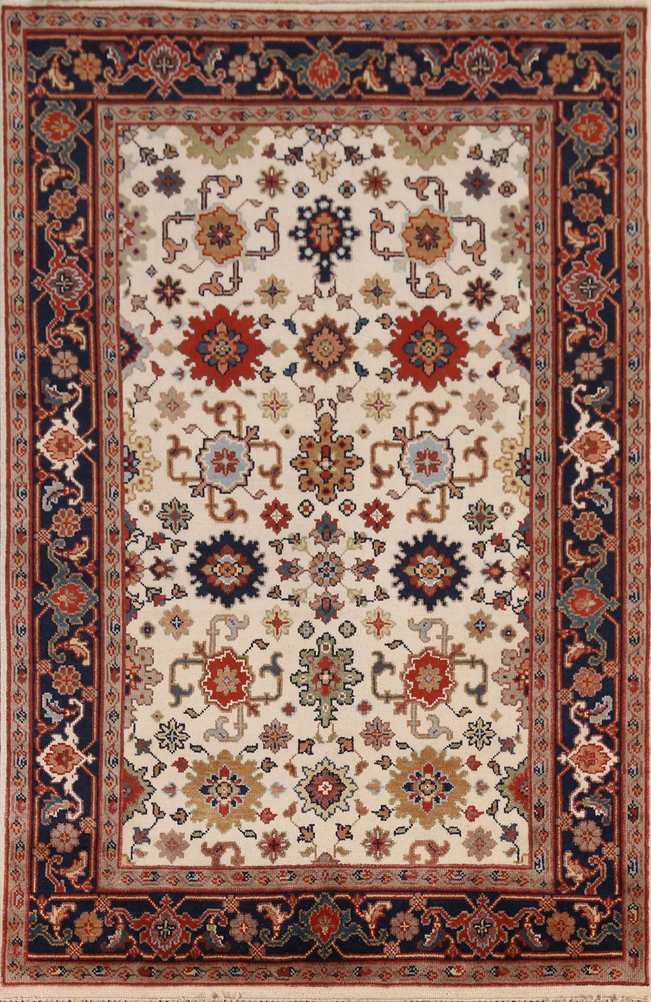Geometric Wool Ivory Heriz Serapi Indian Area Rug 6x9