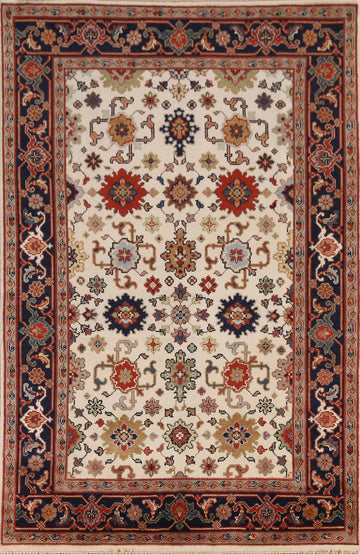 Geometric Wool Ivory Heriz Serapi Indian Area Rug 6x9