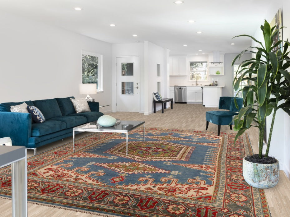 Blue Geometric Viss Indian Area Rug 9x12