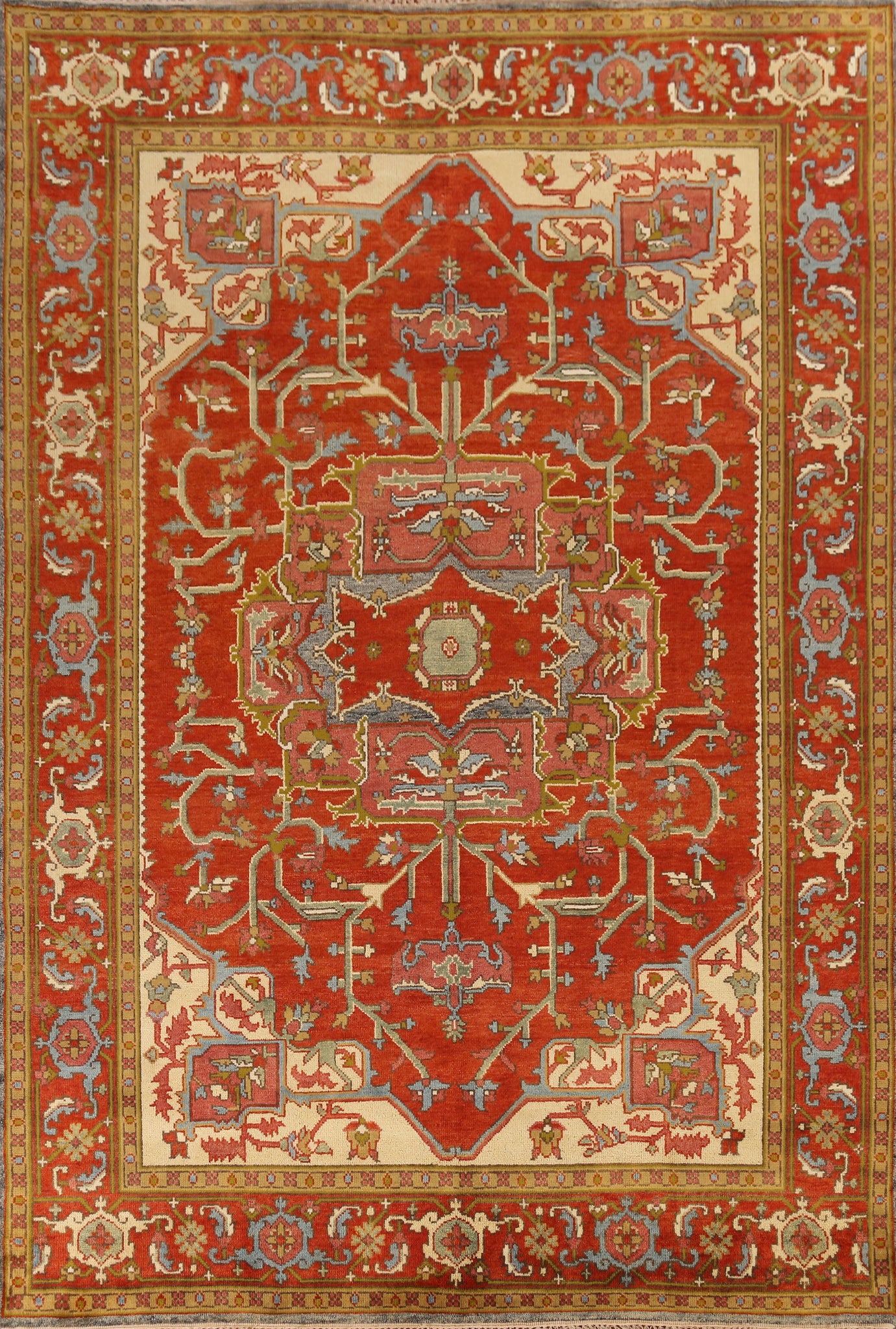 Medallion Wool Heriz Serapi Indian Area Rug 9x12