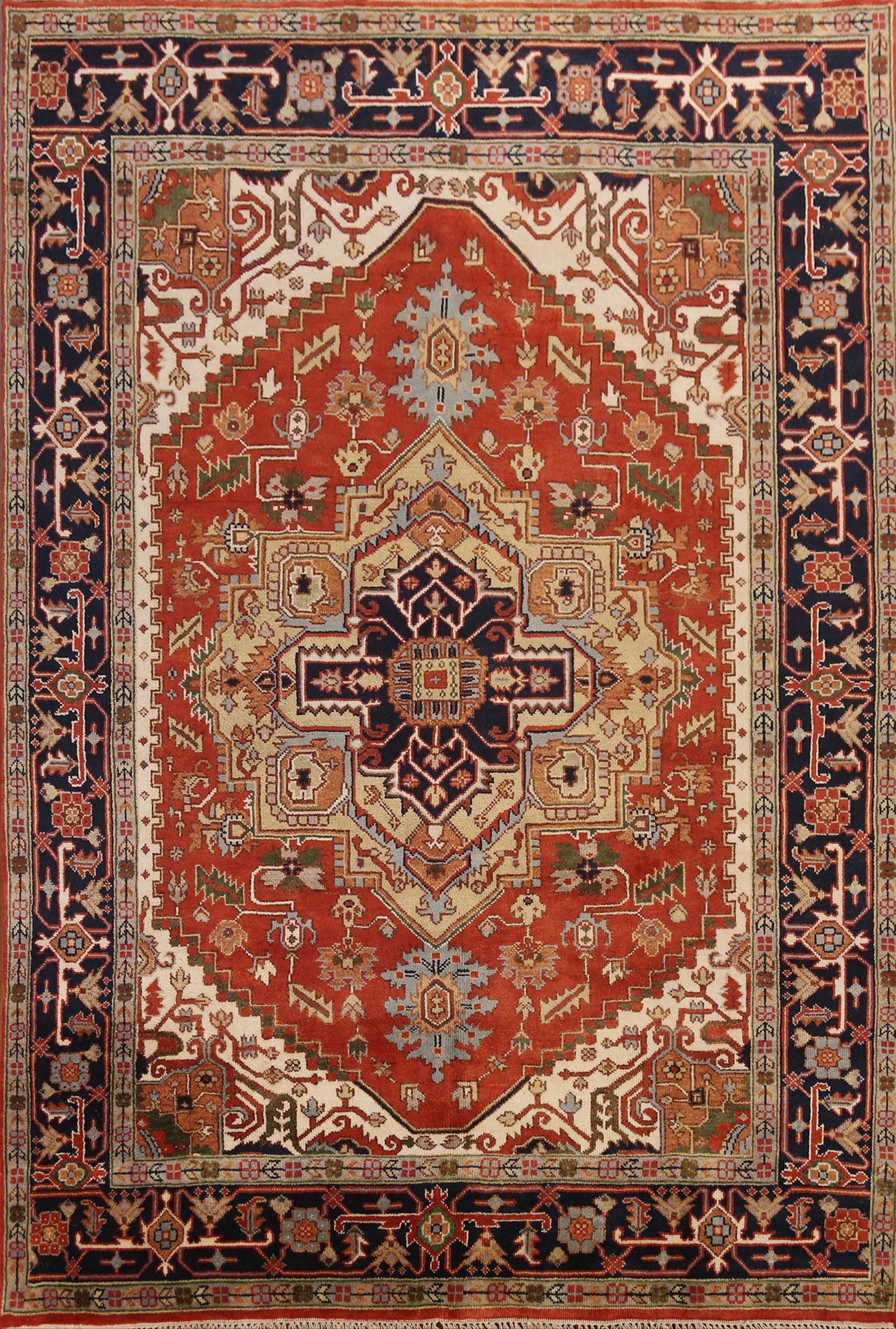 Orange Wool Medallion Heriz Serapi Indian Area Rug 9x12