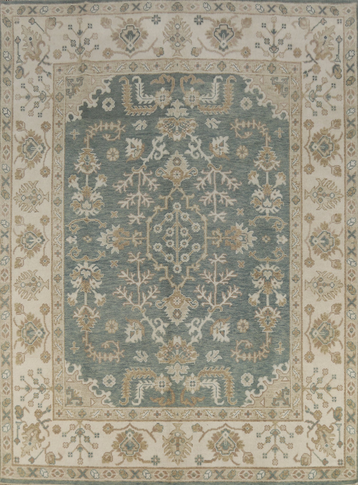 Blue Floral Oushak Indian Area Rug 8x10