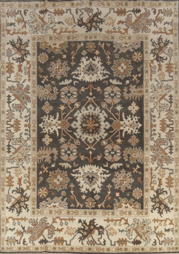 Dark Gray Floral Oushak Indian Area Rug 8x10