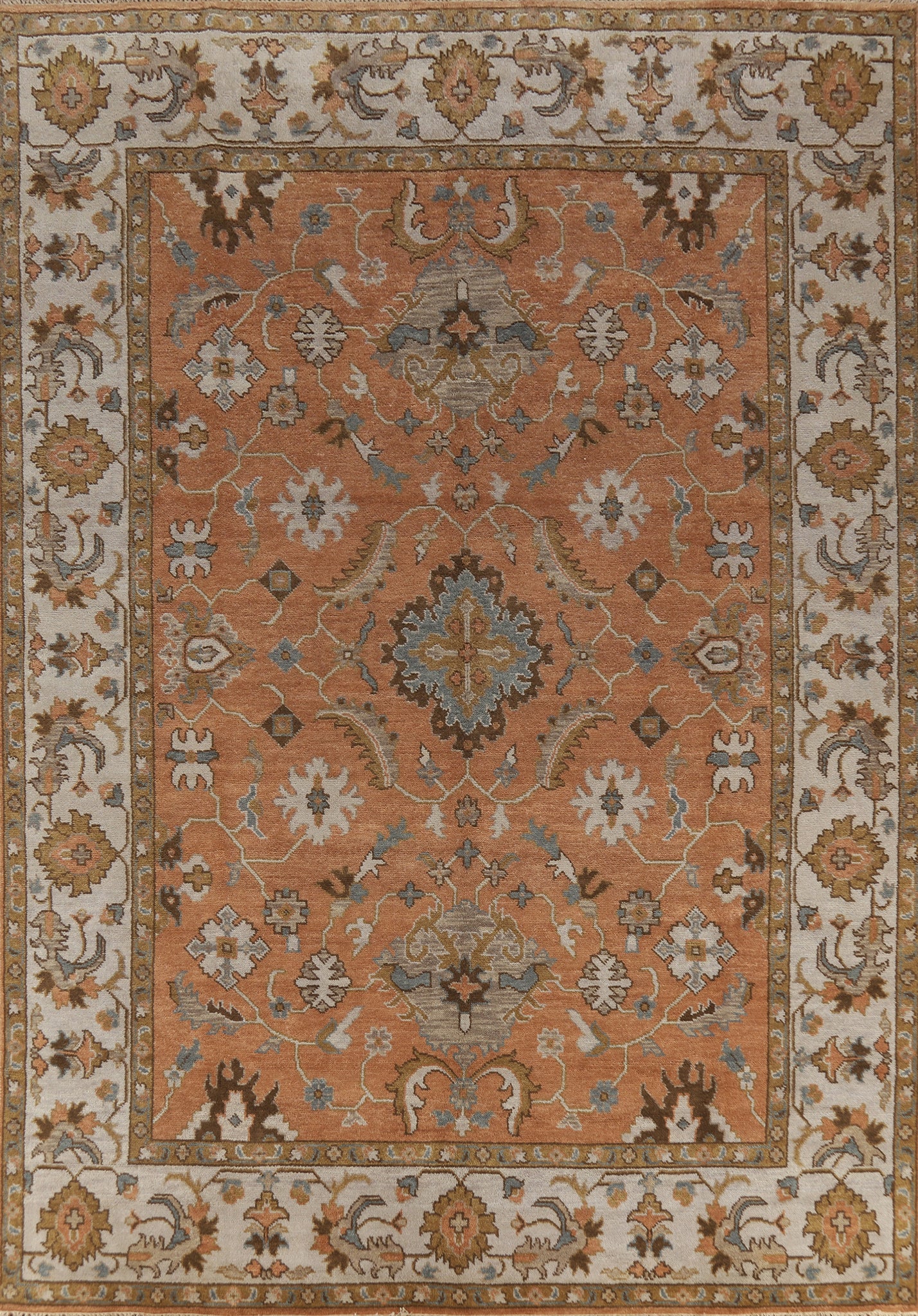 Orange Floral Oushak Indian Area Rug 9x12