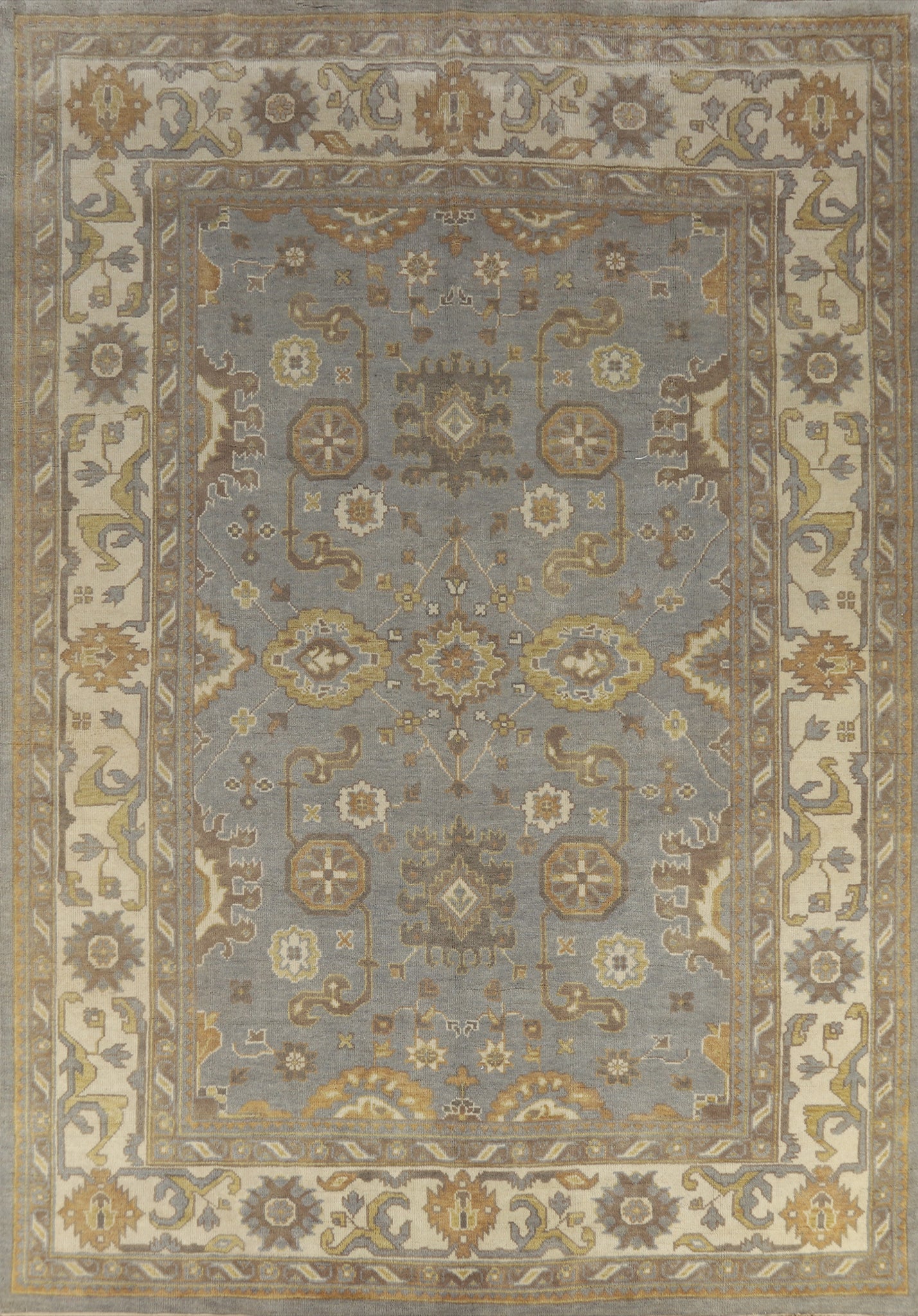 Light Blue & Ivory Wool Oushak Indian Area Rug 9x12