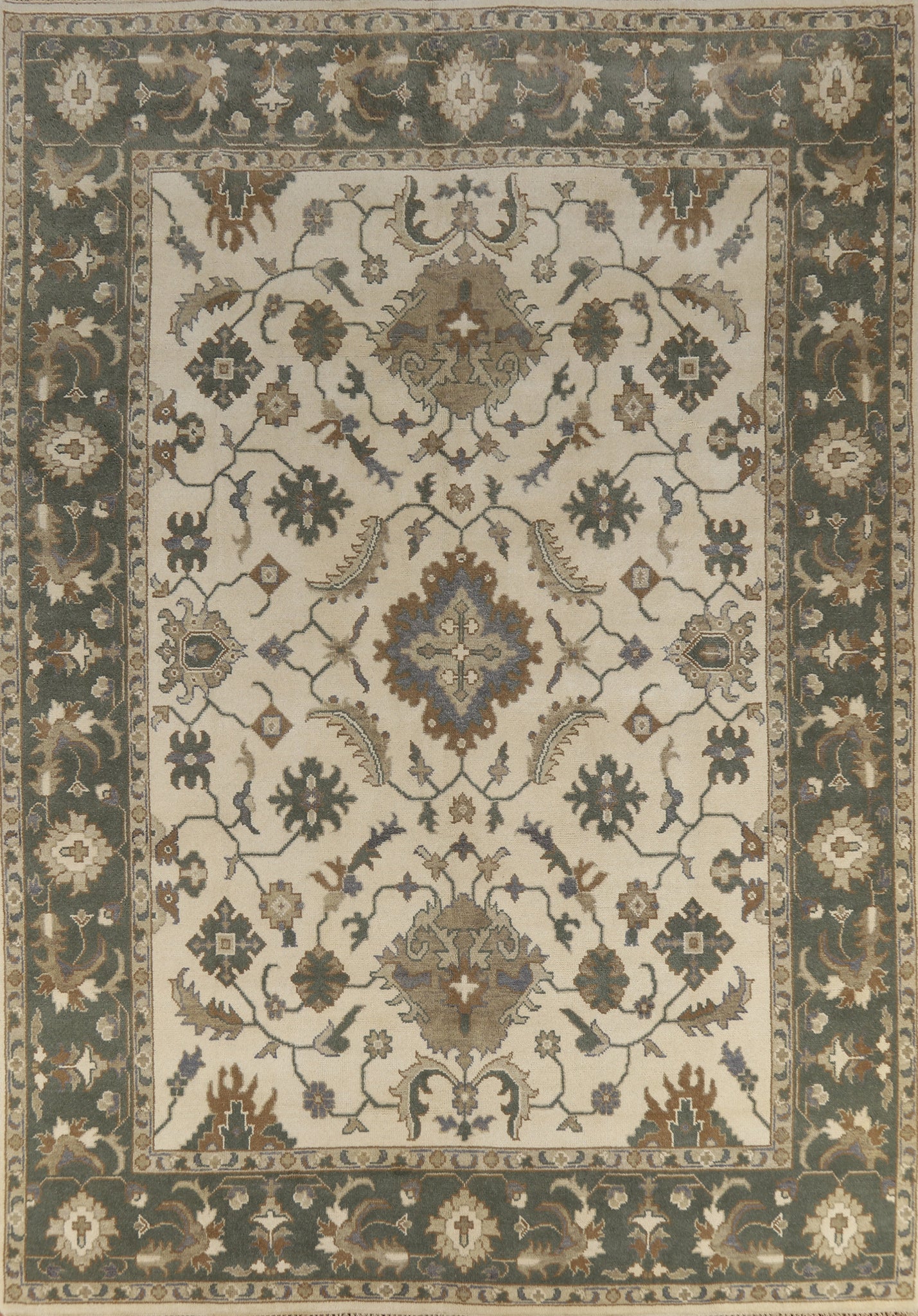 Floral Ivory Oushak Indian Area Rug 9x12