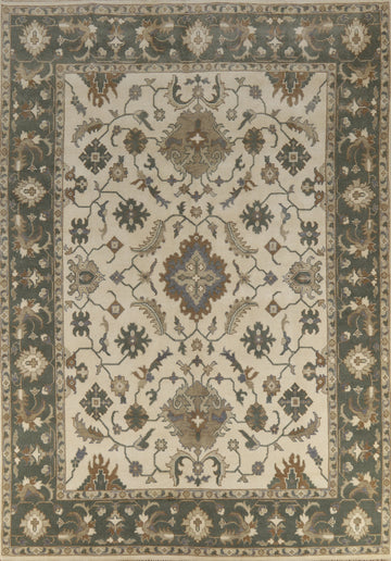 Floral Ivory Oushak Indian Area Rug 9x12