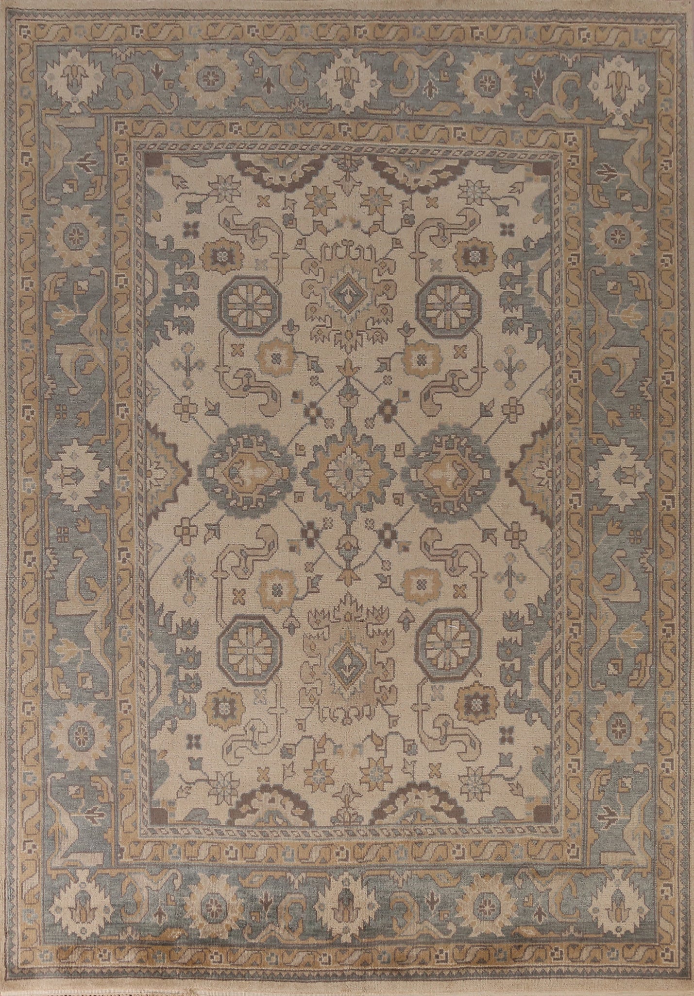 Earth Tone Geometric Oushak Indian Area Rug 9x12