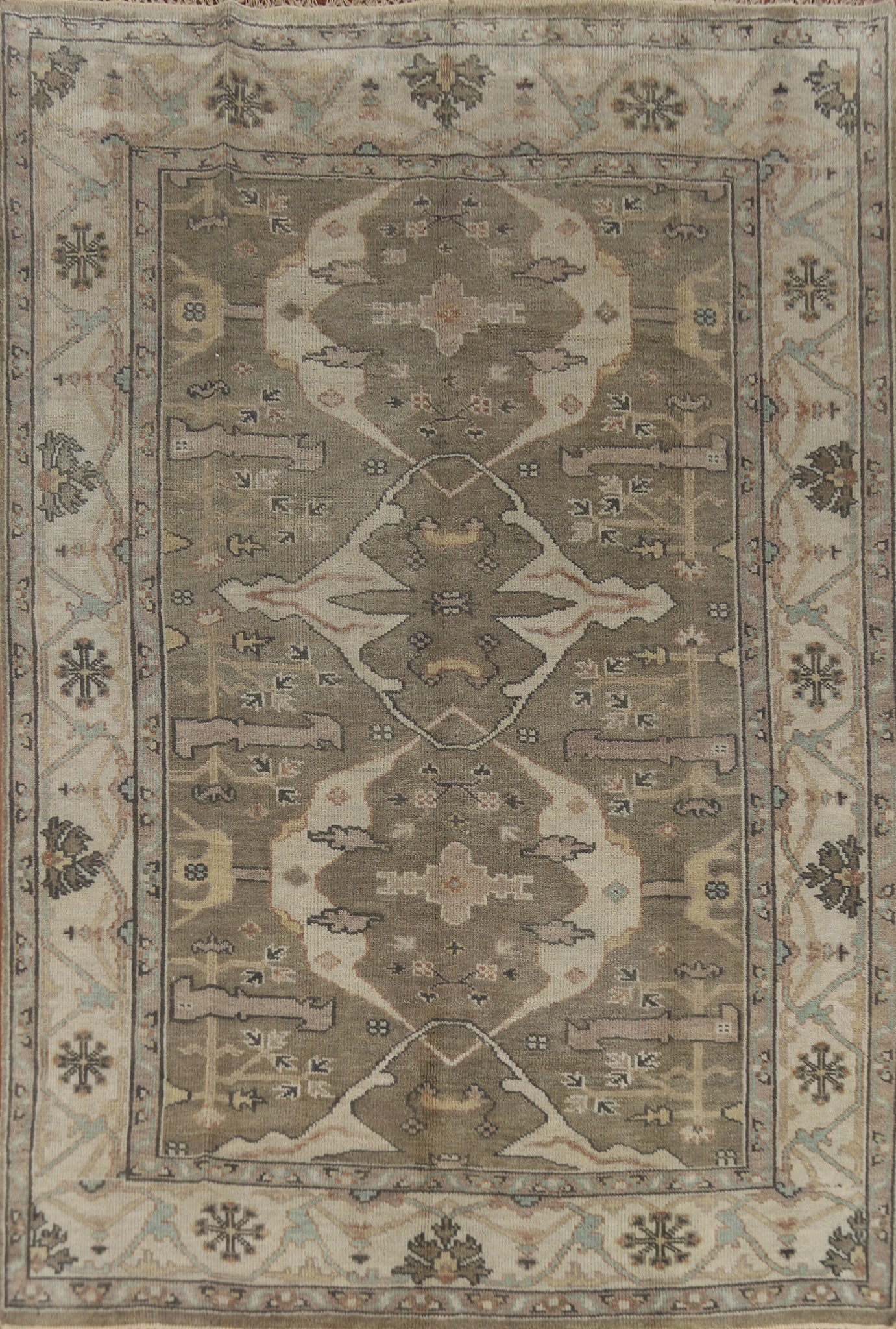 Handmade Gray Wool Oushak Indian Area Rug 6x9