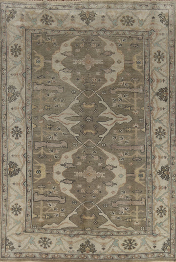 Handmade Gray Wool Oushak Indian Area Rug 6x9