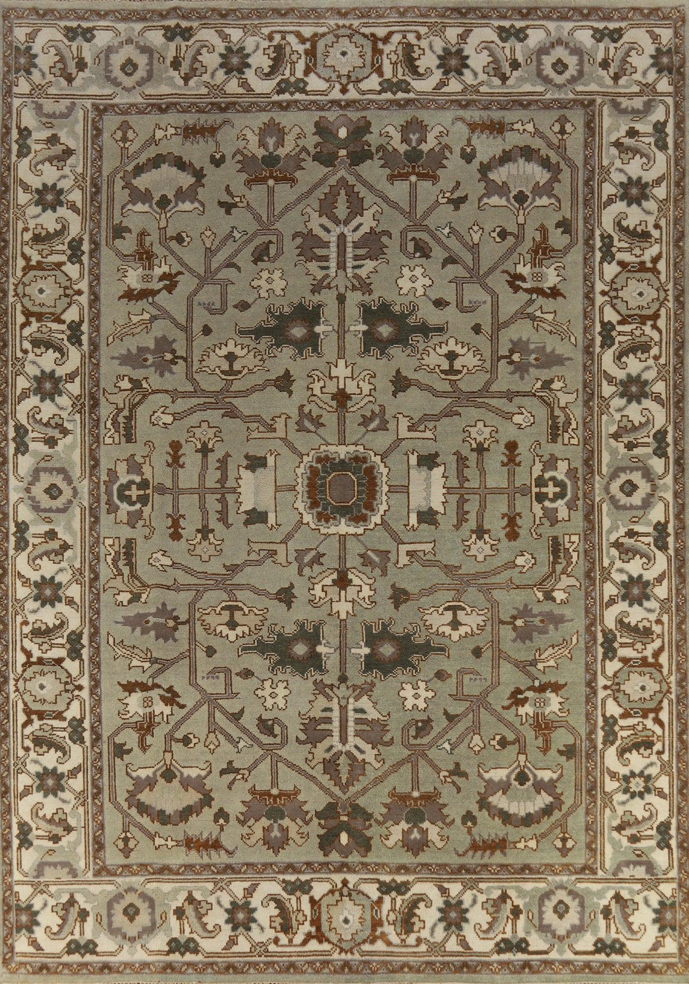 Aqua Light Green Floral Oushak Indian Area Rug 9x12
