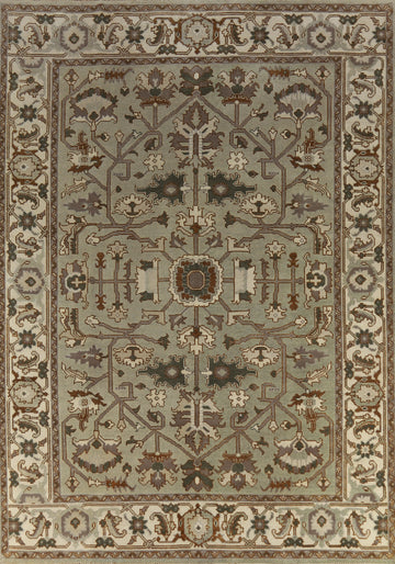 Aqua Light Green Floral Oushak Indian Area Rug 9x12