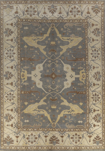 Handmade Gray Oushak Indian Large Rug 12x15