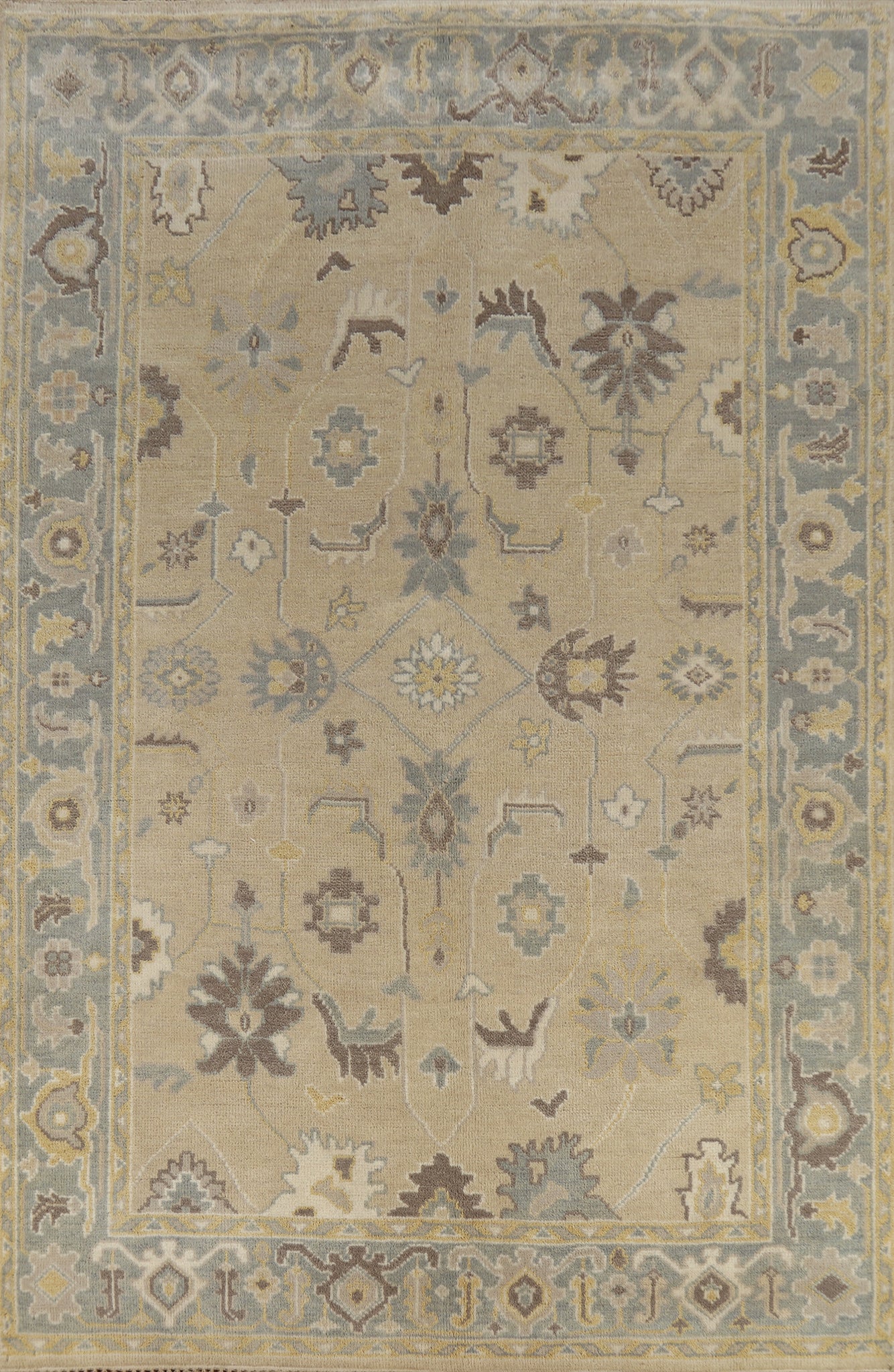 Earth Tone Wool Oushak Indian Area Rug 6x9
