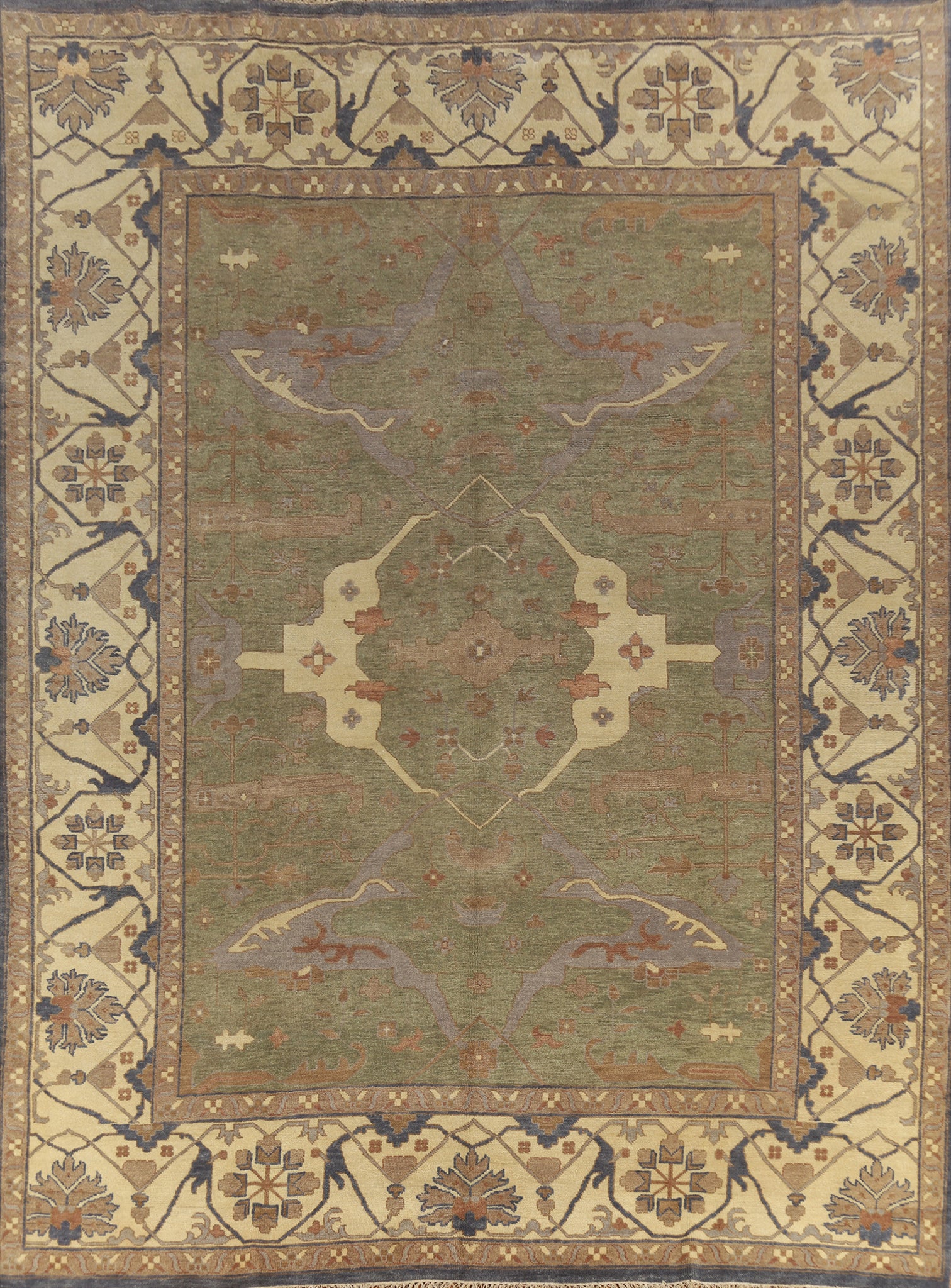 Green Wool Handmade Oushak Indian Large Rug 12x14