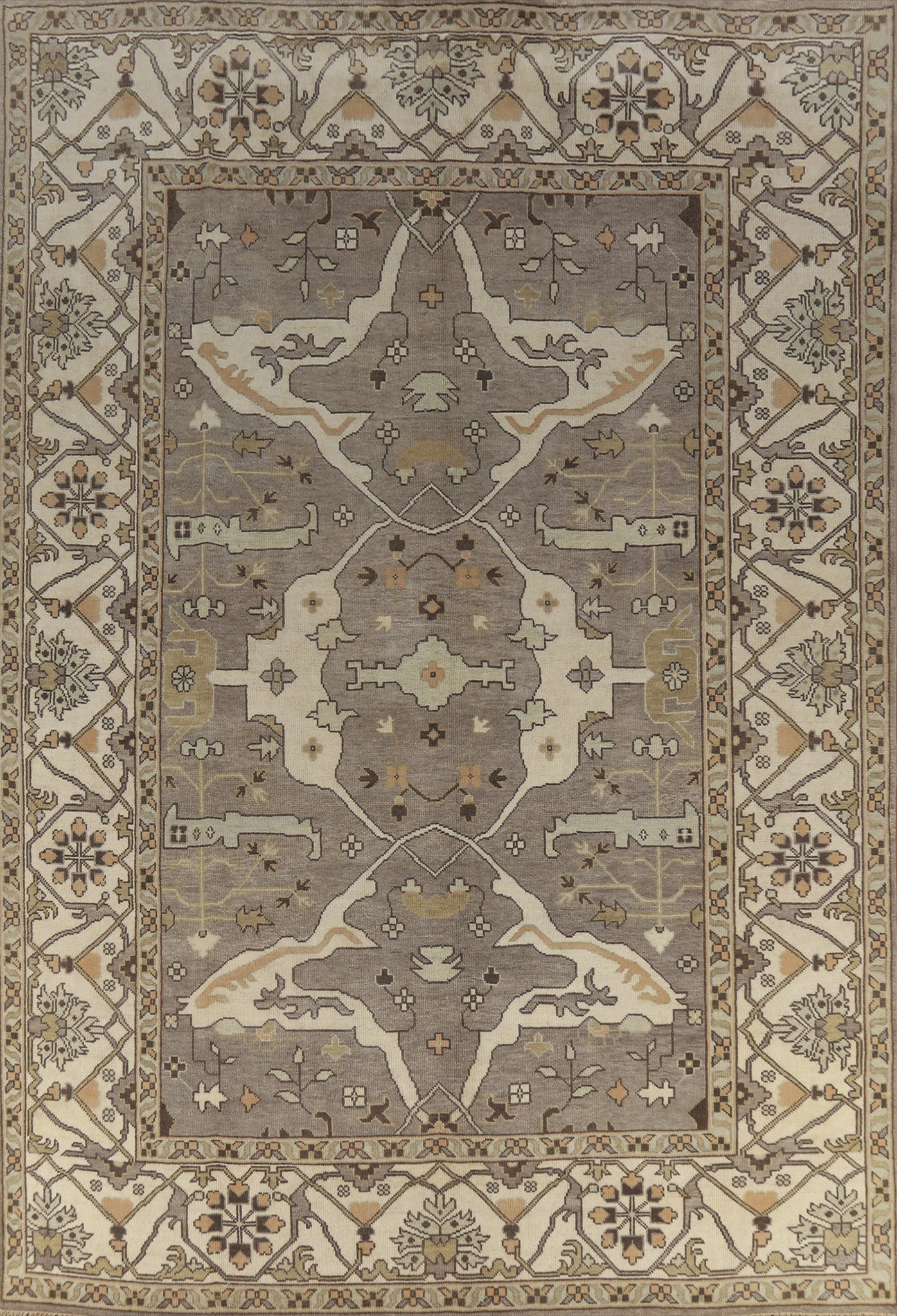 Handmade Gray Oushak Indian Large Rug 10x14