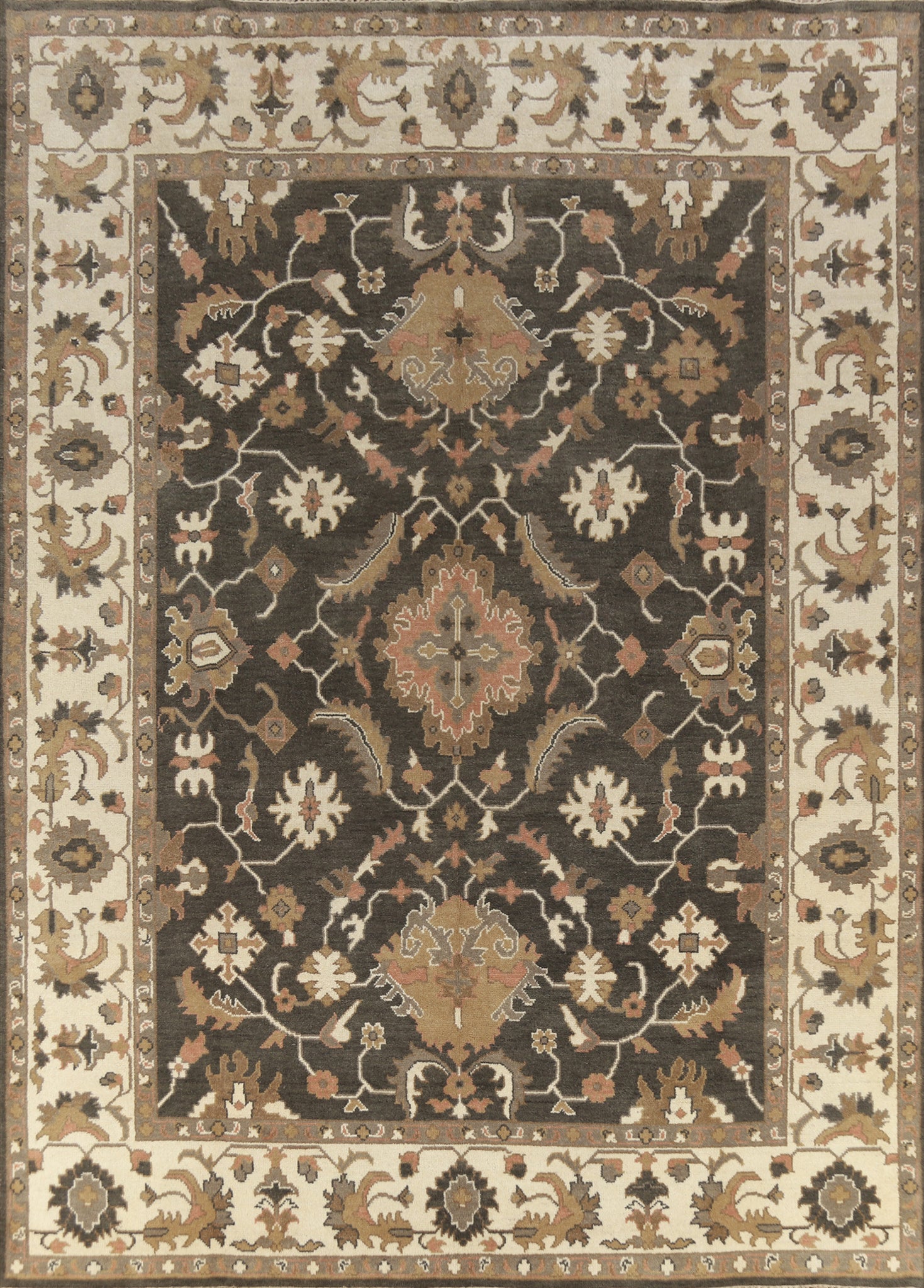 Brown Floral Oushak Indian Area Rug 9x12