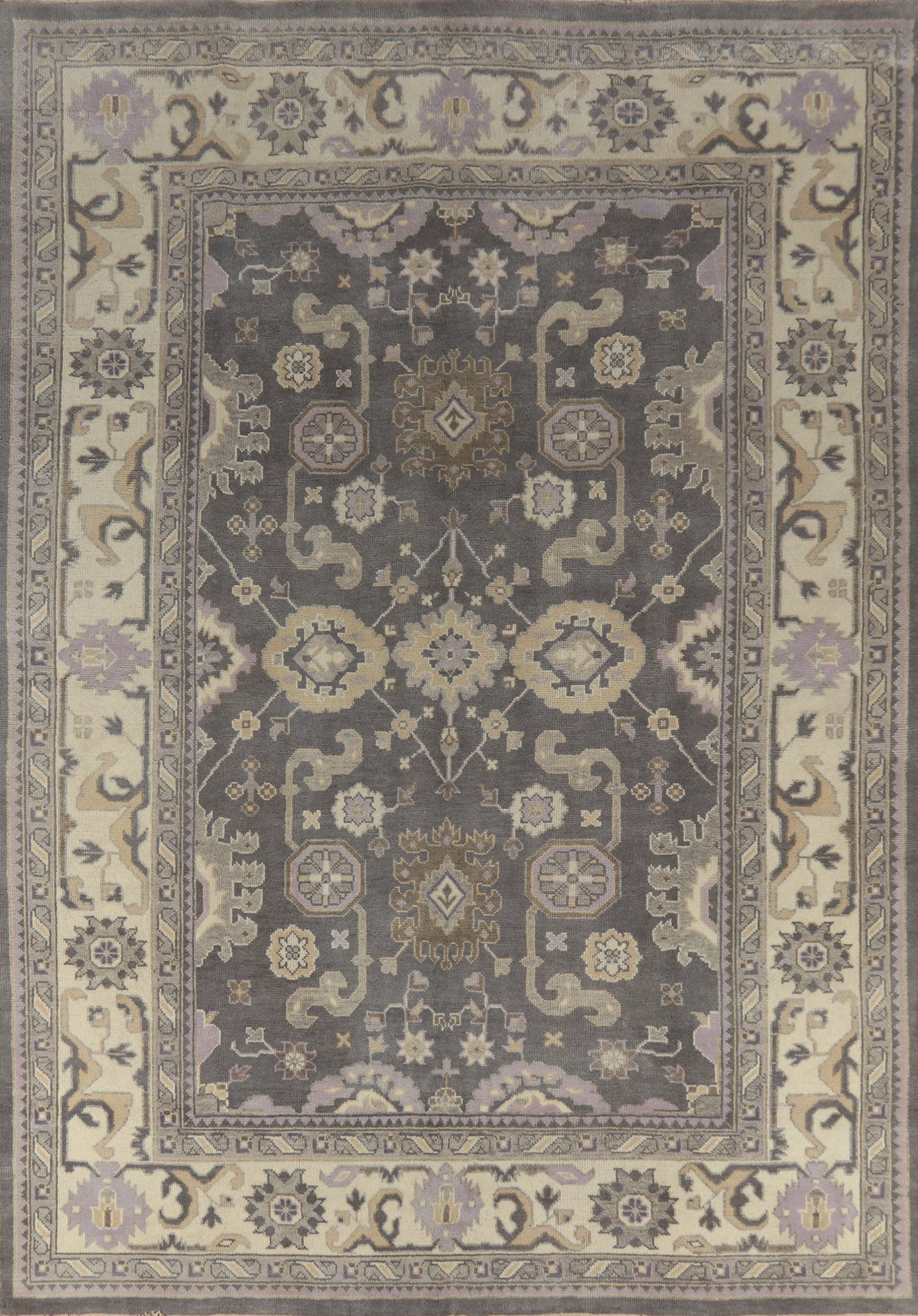 Gray Wool Geometric Oushak Indian Area Rug 9x12