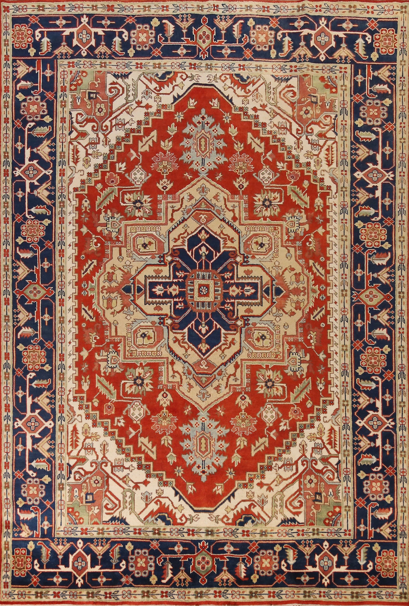 Medallion Wool Geometric Heriz Serapi Indian Large Rug 10x14