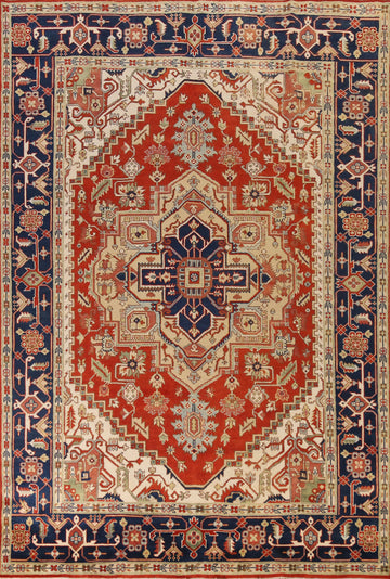 Medallion Wool Geometric Heriz Serapi Indian Large Rug 10x14