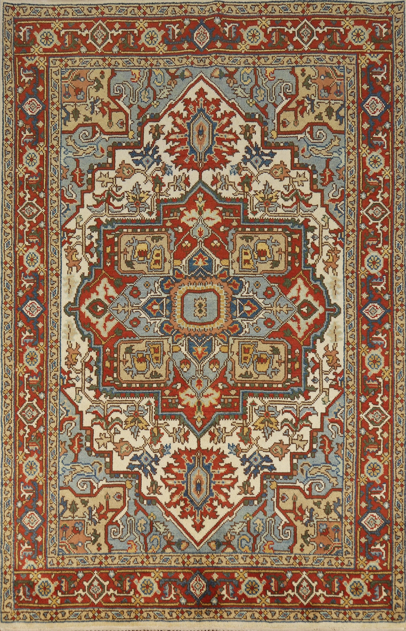 Medallion Wool Heriz Serapi Indian Area Rug 6x9