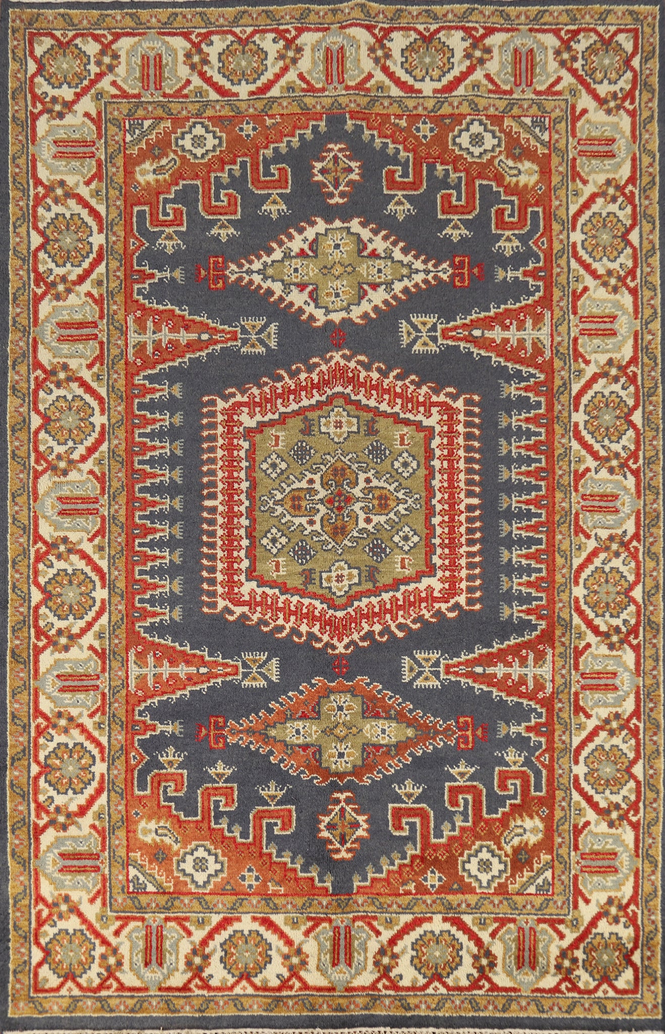 Blue Geometric Viss Indian Area Rug 6x9