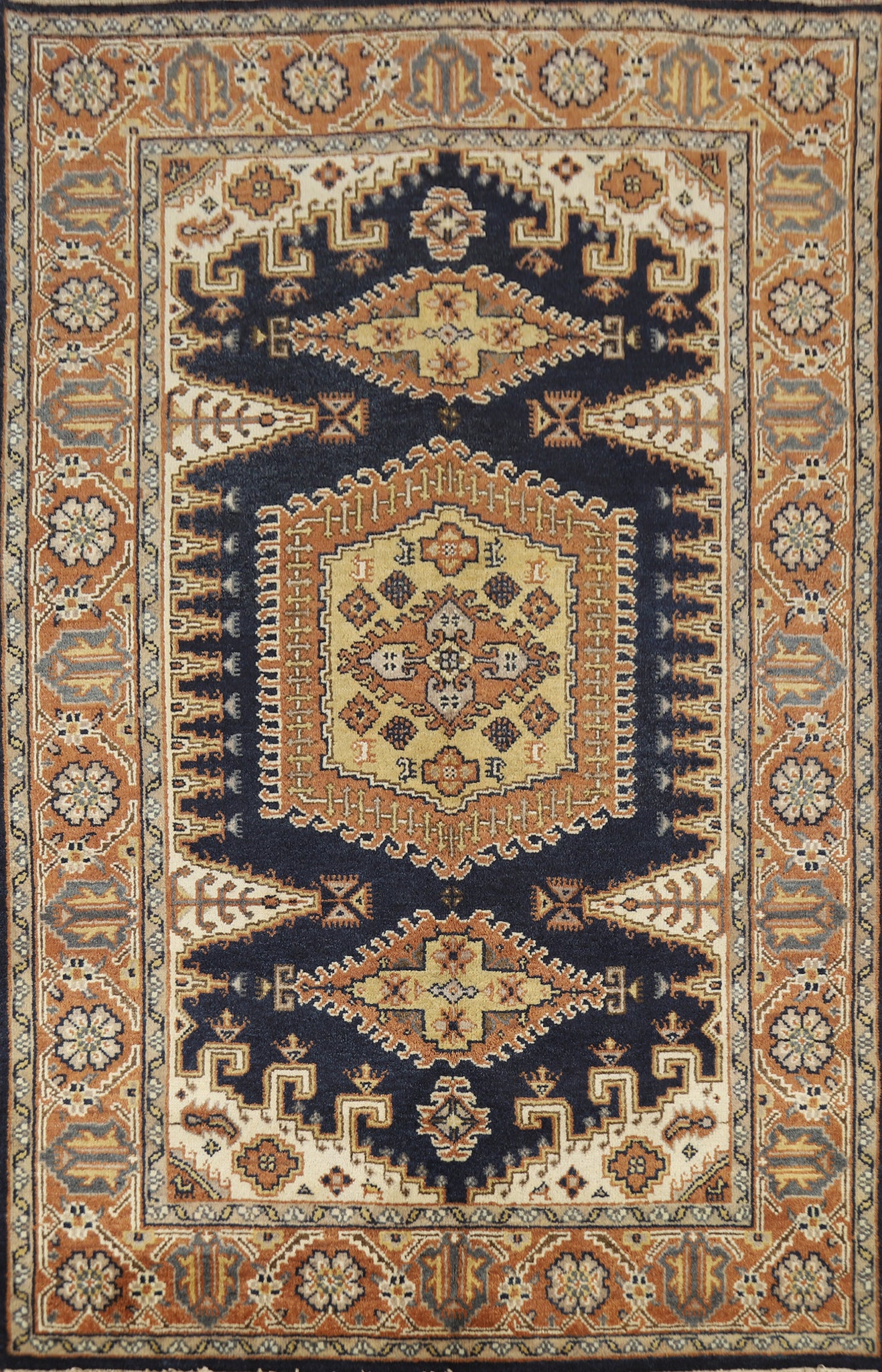 Geometric Navy Blue Viss Indian Area Rug 6x9