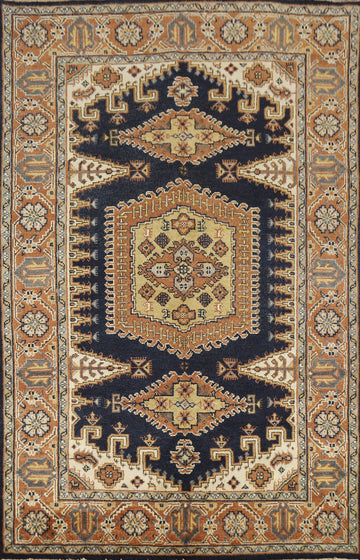 Geometric Navy Blue Viss Indian Area Rug 6x9