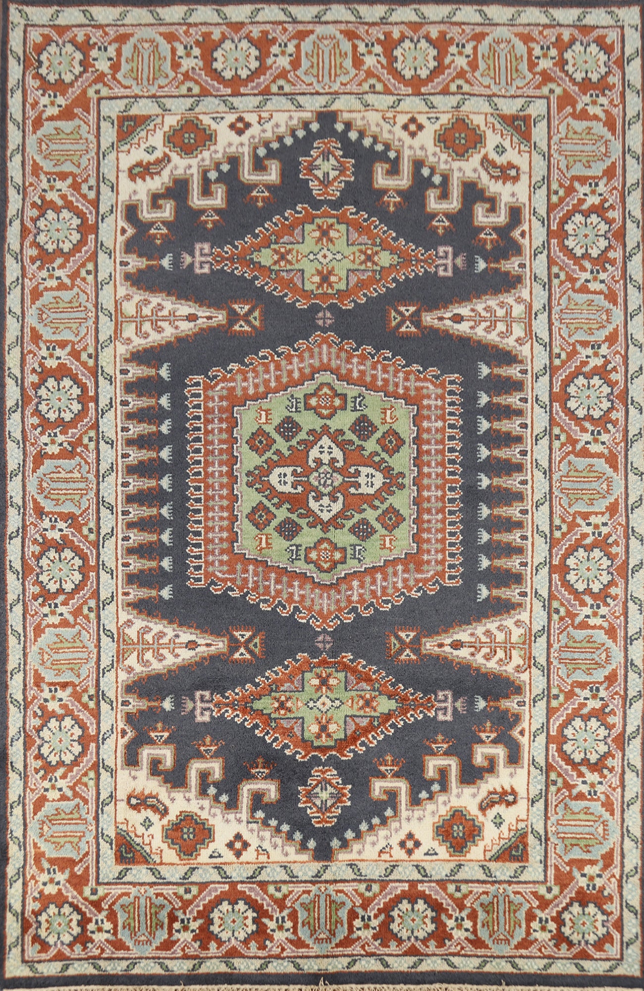 Blue Geometric Viss Indian Area Rug 6x9