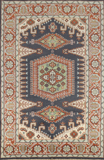 Blue Geometric Viss Indian Area Rug 6x9