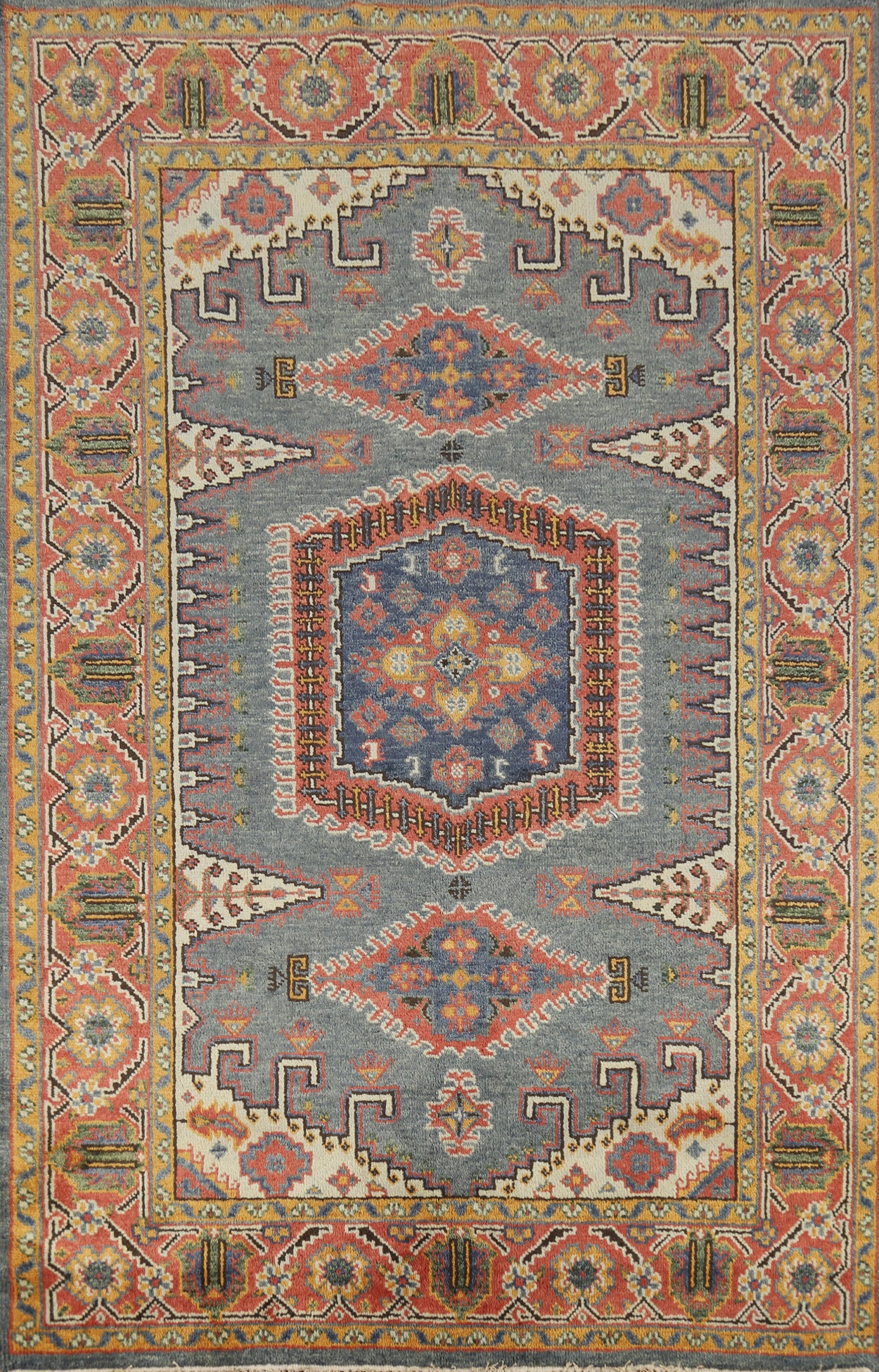 Handmade Blue Viss Indian Area Rug 6x9