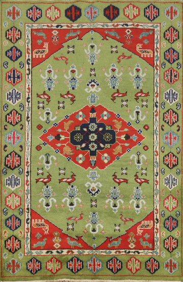 Animals Green Heriz Serapi Indian Area Rug 5x8